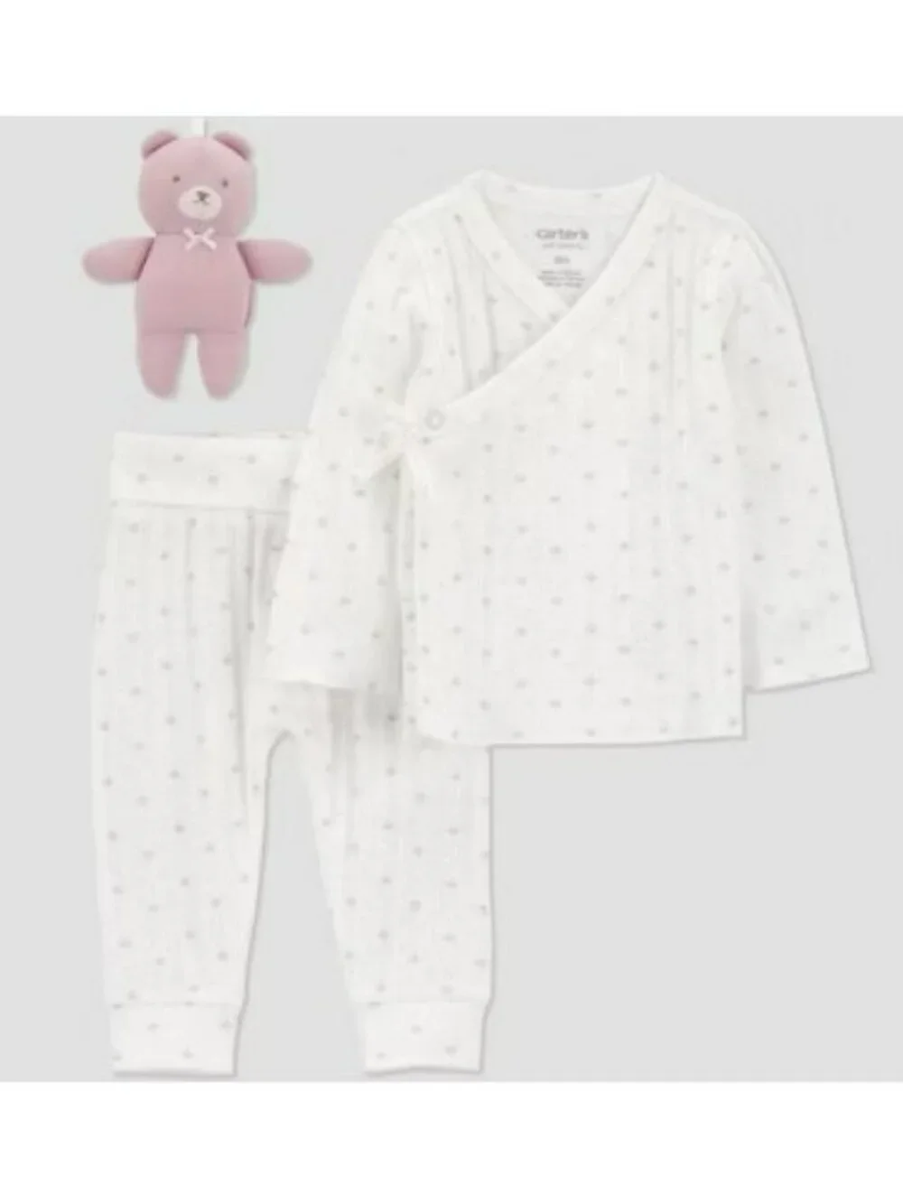 Carters Baby 3M Outfit With Pink Bear Plush Floral Print Long Sleeve Top & Pants